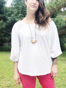 Olivia is a ladies boho top sewing pattern that is simply beautiful with a gathered boat neck and a relaxed, comfy fit that is floaty around the body.