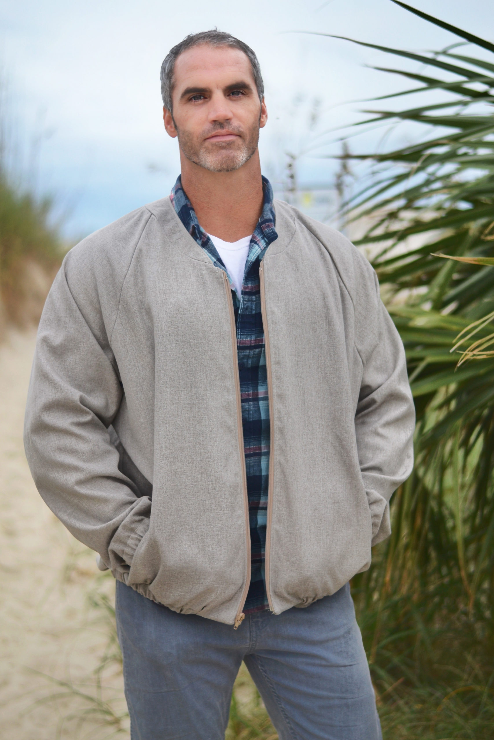 Sew up some warm, sporty casual style with this men’s bomber jacket sewing pattern in sizes XXS to 4XL